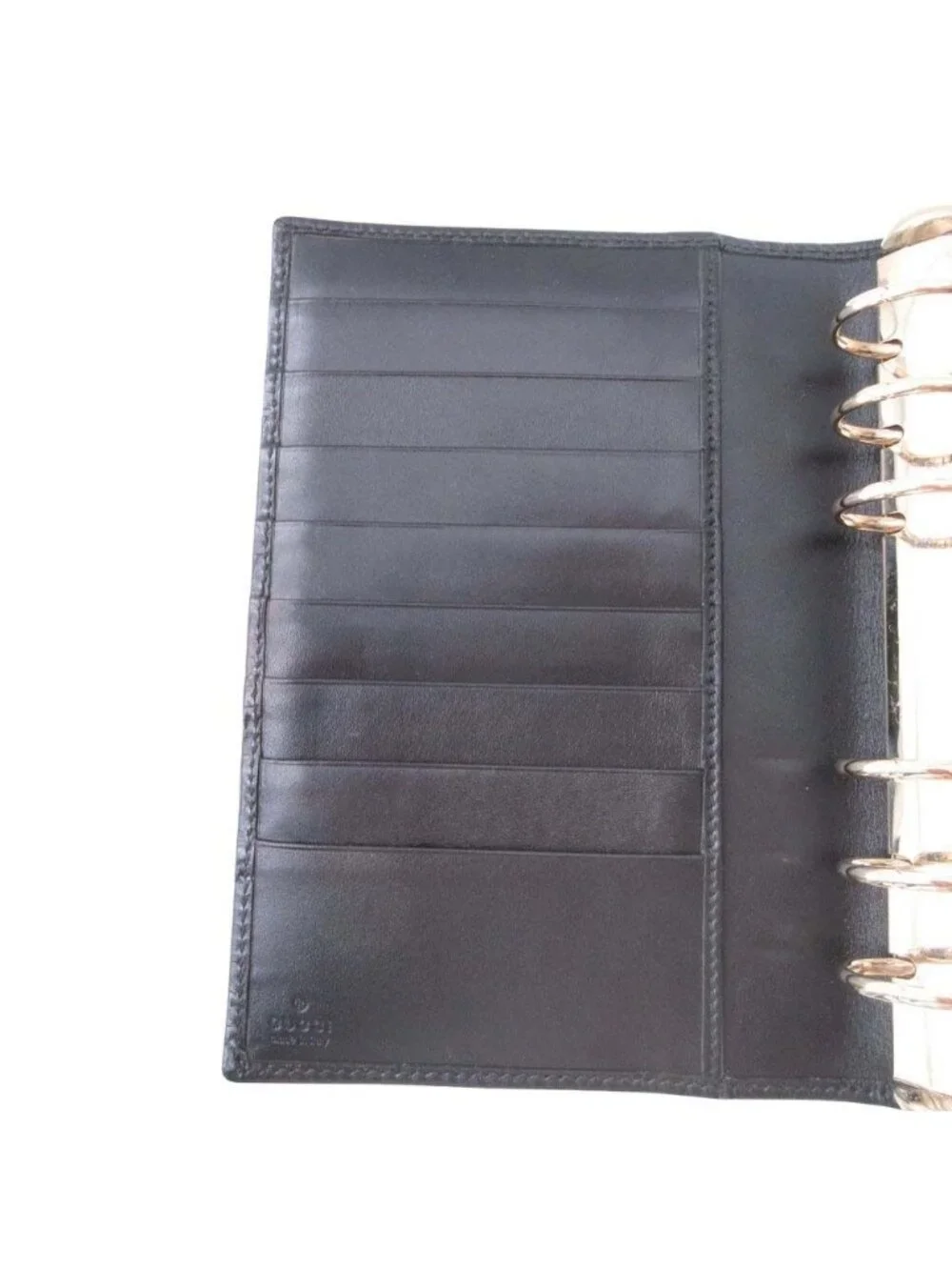 Gucci GG Guccissima Agenda Notebook Cover Holder Six Hole Ring Binder Note Black